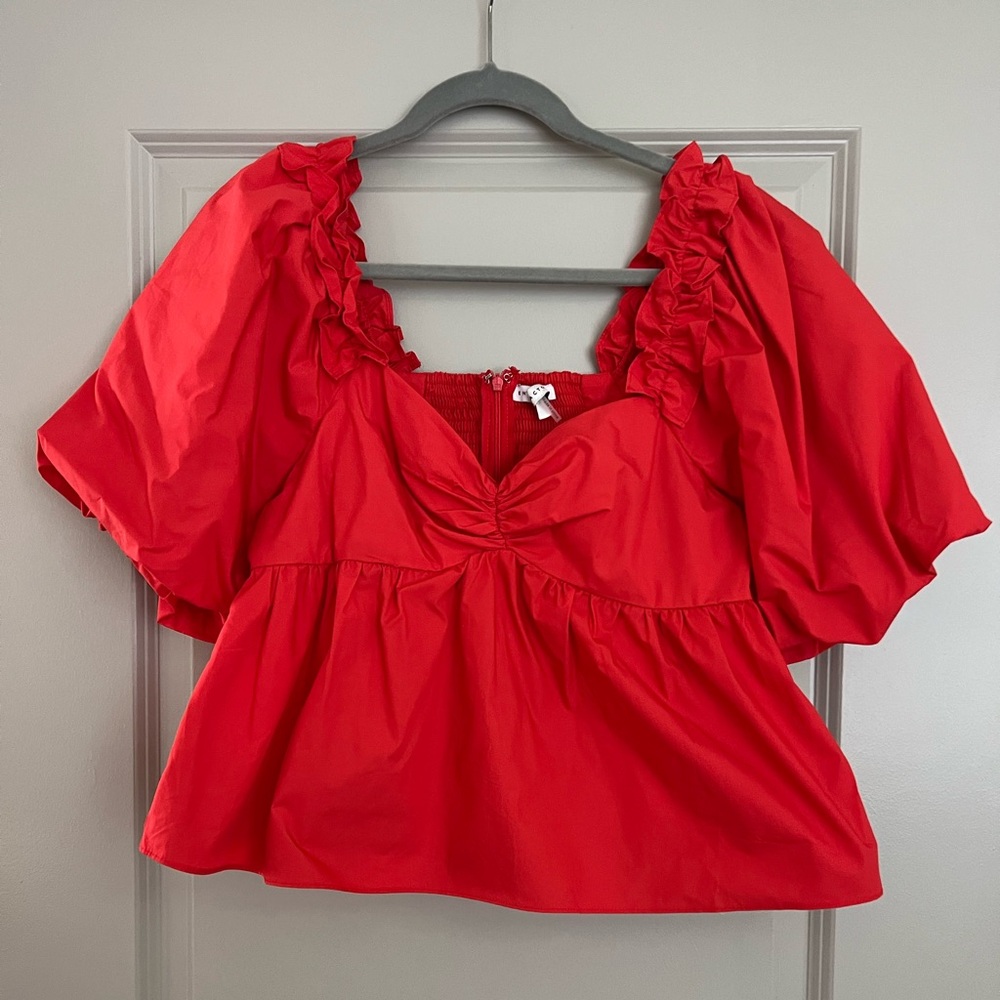 English Factory red puff sleeve top